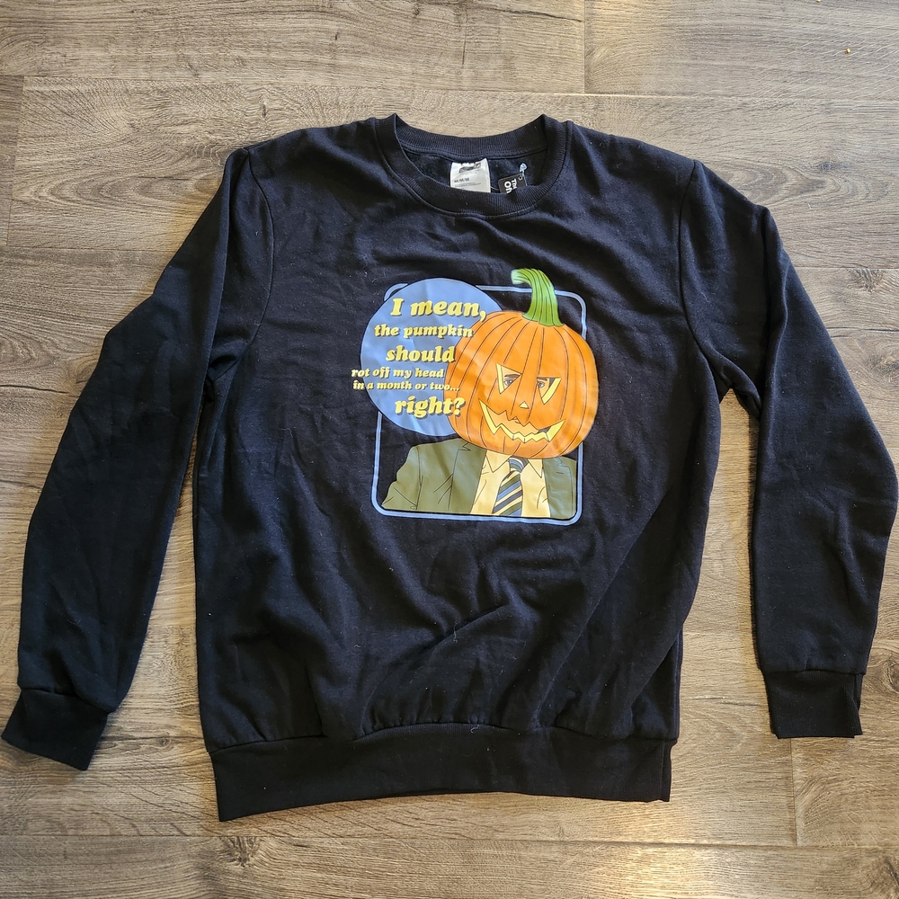 NWT Black "The Office" Dwight Pumpkin Head Crewneck